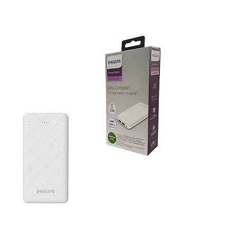 Carregador Portátil Power Bank Universal ultra compacto 10.000mah DLP6716CW Philips - Branco