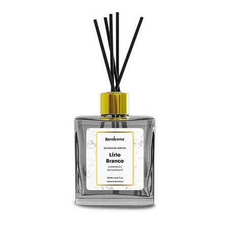 DIFUSOR DE VARETAS LIRIO BRANCO 250ML C/ 8 VARETAS PRETAS