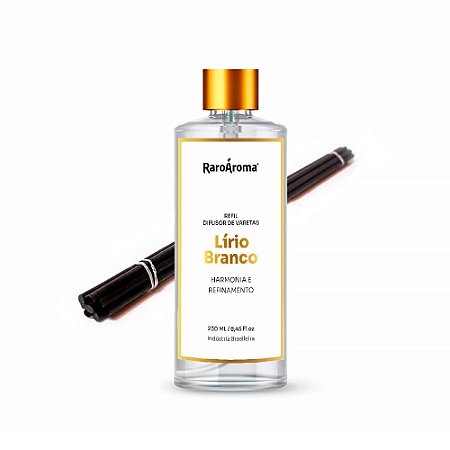 REFIL DIFUSOR DE VARETAS LIRIO BRANCO 250ML C/ 8 VARETAS PRETAS