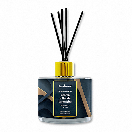 DIFUSOR DE VARETAS PEÔNIA E FLOR DE LARANJEIRA 250ML C/ 8 VARETAS PRETAS
