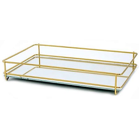 Bandeja Espelhada Fence 15x25 cm Dourada - HARA