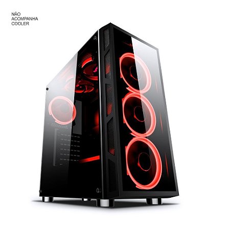 GABINETE GAMER BPC-2052 BLACK COM FRENTE E LATERAL EM VIDRO TEMPERADO