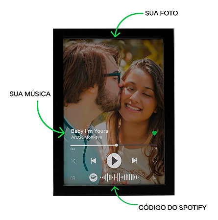 Quadro Interativo Música Spotify Com Moldura E Vidro