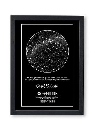 Quadro Mapa Das Estrelas A4 Com Moldura E Vidro