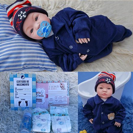 Boneco Bebe Tipo Reborn Menino 43cm Com Acessorios Sonho De Crianca Reborn
