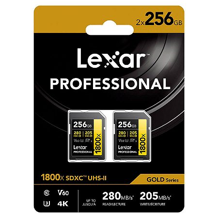 Cartão de Memória Profissional Lexar 128GB 1800x UHS-II SDXC (Série Gold, 2-Pack)