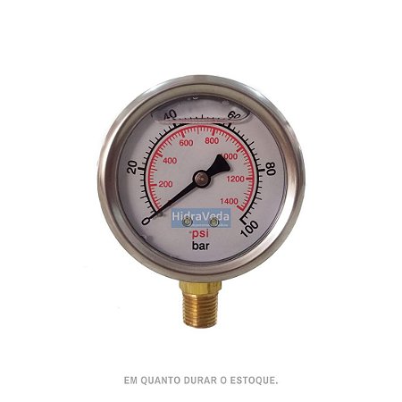 Manômetro P/ Medir Pressão Hidráulica 0-100 Bar 0-1400 Psi