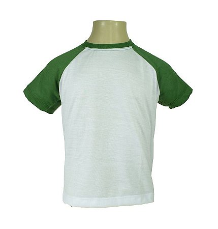 Camiseta Raglan Infantil/Juvenil-Branco com mangas Verde Bandeira-Malha  100% Poliéster Fiado - Konfex Camisetas Para Sublimação