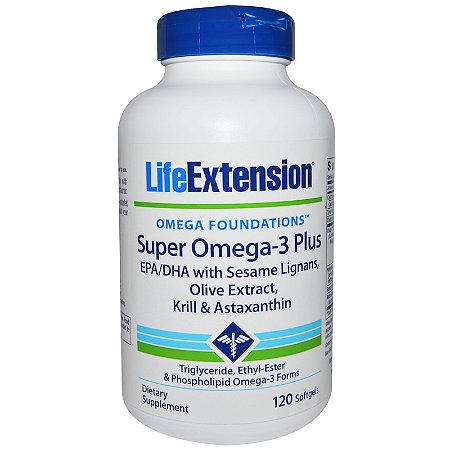 Super Omega-3 Plus  EPA/DHA com lignanas de gergelim, extrato de oliva, óleo de Krill e Astaxantina- Life Extension - 120 Cápsulas