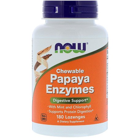 Papaya Enzyme (Enzima de Papaia) - Now Foods - 180 comprimidos mastigáveis