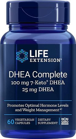 DHEA Complete Life Extension - 100 mg 7-keto Dhea + 25 mg Dhea - 60 Cápsulas (Envio Internacional)