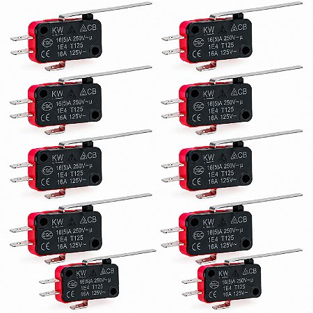 Kit 10 Chave Micro Switch Fim De Curso 16A 250V Haste Longa