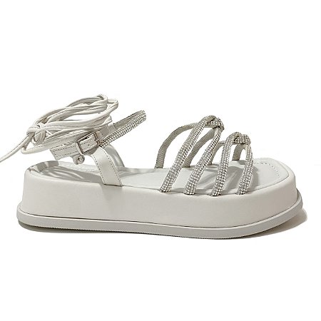 Flat Summer Amarração Off White - Sis and Shoes