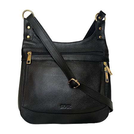 Bolsa Transversal Carteiro Couro Legítimo Preta