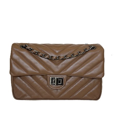 Bolsa Alça Corrente Onix Couro Legítimo Paris Caramelo