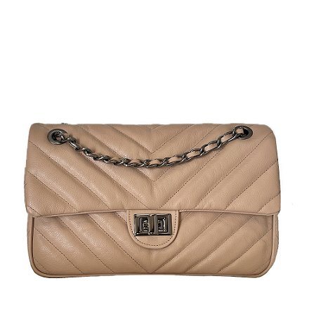Bolsa Alça Corrente Onix Couro Legítimo Paris Nude