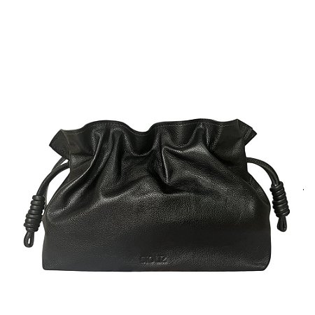 Bolsa Saquinho Couro Legítimo Preta