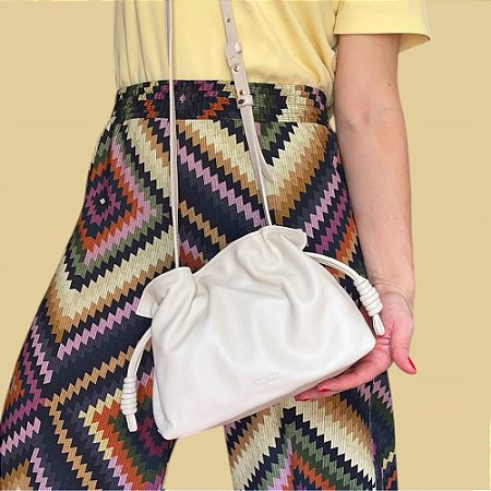 Bolsa Saquinho Couro Legítimo Off White