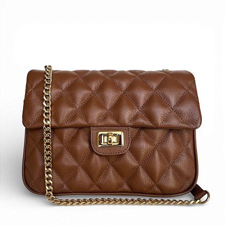 Bolsa Alça Corrente Dourada Couro Legítimo Versalhes Marrom