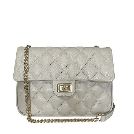 Bolsa Alça Corrente Dourada Couro Legítimo Versalhes Off White