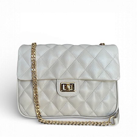 Bolsa Alça Corrente Dourada Couro Legítimo Versalhes Off White