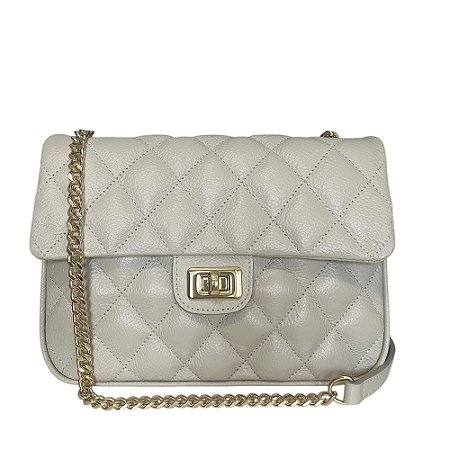 Bolsa Alça Corrente Dourada Couro Legítimo Versalhes Off White