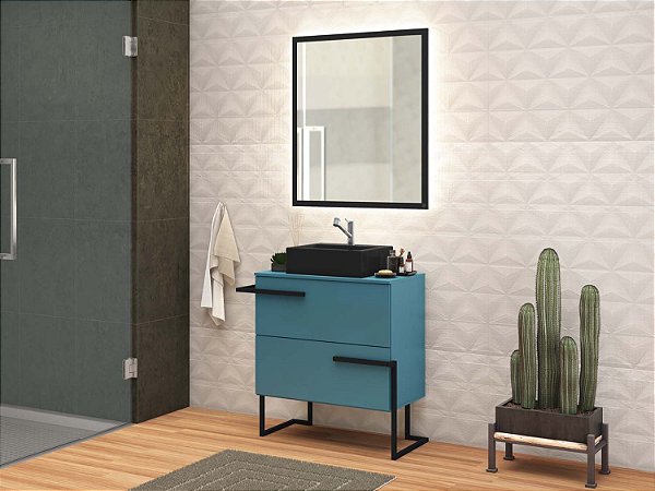 Gabinete para banheiro com cuba 03 gavetas e espelheira Viso Azul Móveis Bosi