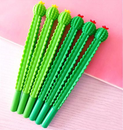12 Canetas Kawaii Cactos Ondulados Flor