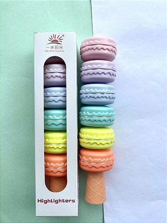 1 caixa com 6 cores Marca Texto Macarons Coloridos - Canetas Fofas Brasil  Atacado