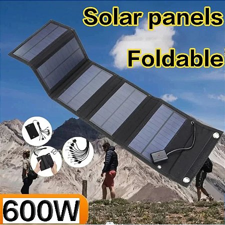 Painel solar dobrável com carregador de celular