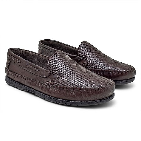 Mocassim Masculino De Couro Conforto 401 Café - Essência Brasil
