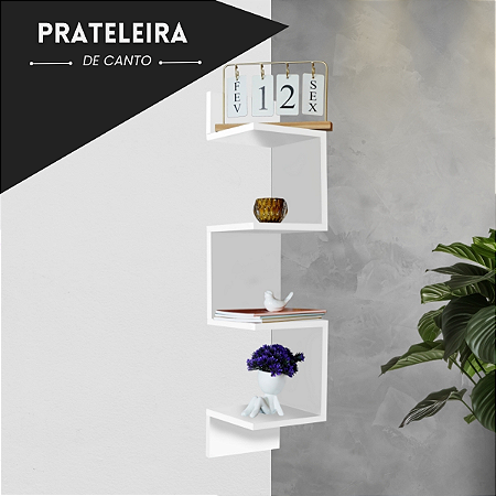 Prateleira  De Canto Reto Mdf Branco Estante Livros Nicho 80