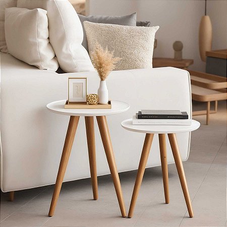 Kit 2 Mesas Pé Palito De Apoio E Lateral Sofa Mdf ou Mdp E Madeira