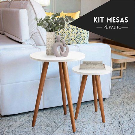 Conjunto de Mesinhas Canto E Apoio Pe Palito Decorativa
