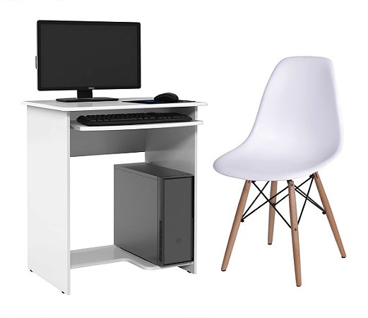 Kit Home Office Mesa Escrivaninha Cadeira Escritorio Branco