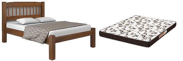 Cama Casal Madeira Maciça Resistente com Colchão D28 138x188x17