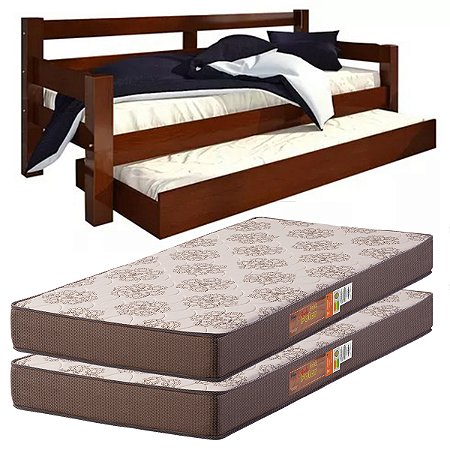 Bicama Madeira Maciça com 2 colchões D20 88x188x12