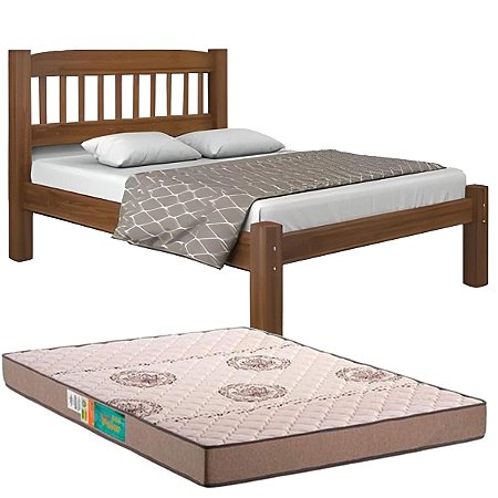 Cama Casal em Madeira Maciça com colchão D33 Espuma