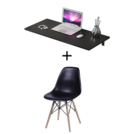 Kit Mesa De Parede Dobrável Suspensa Cadeira Sala Escritorio