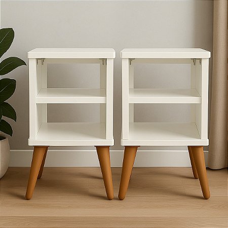 Kit 2 Mesas de Cabeceira Nicho Quarto Pés Retrô Reguláveis