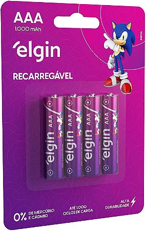 Pilha recarregável Elgin 4x AAA 900mAh 1.2V