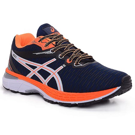 tenis asics masculino azul e laranja