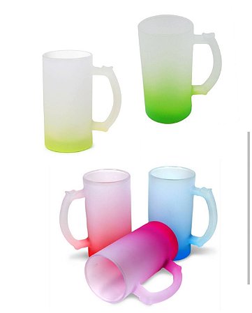 Caneca Chopp Vidro Jateado Base Degradê Colorida Sublimação 475ML