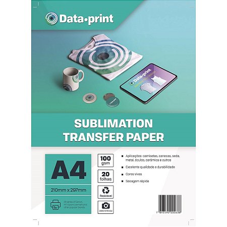 20 Folhas Papel Sublimatico A4 Data Print 100g