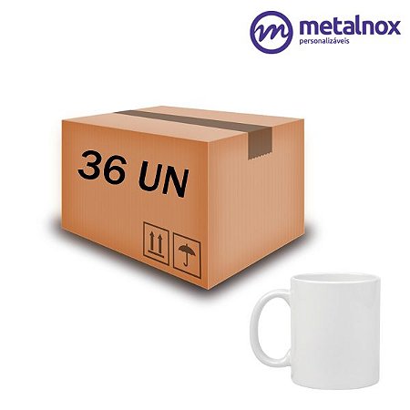 Caixa 36 Canecas Branca de cerâmica para Sublimação importada  METALNOX