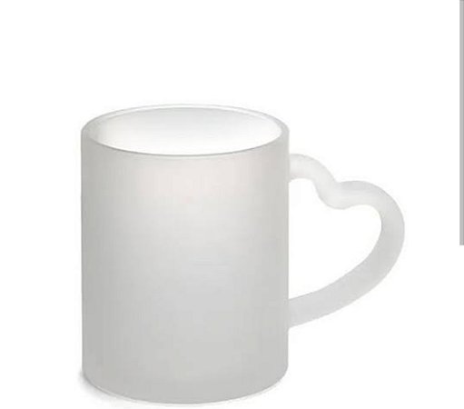 Caneca Vidro Jateado  Alça Coração Sublimação 325ML