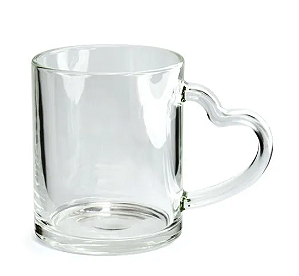 Caneca Vidro Cristal Alça Coração Sublimação 325ML