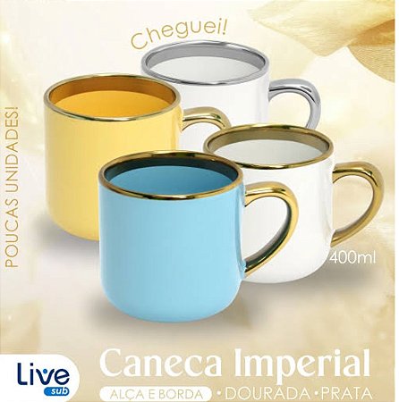 Caneca Cerâmica Imperial Alça e Borda Cromada 400ml Sublimação