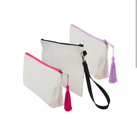 NECESSAIRE BEGE COM ZIPER COLORIDO 15X24 SUBLIMAÇÃO