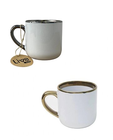 Caneca Imperial Branca Alça e Borda Cromada 400ml Sublimação